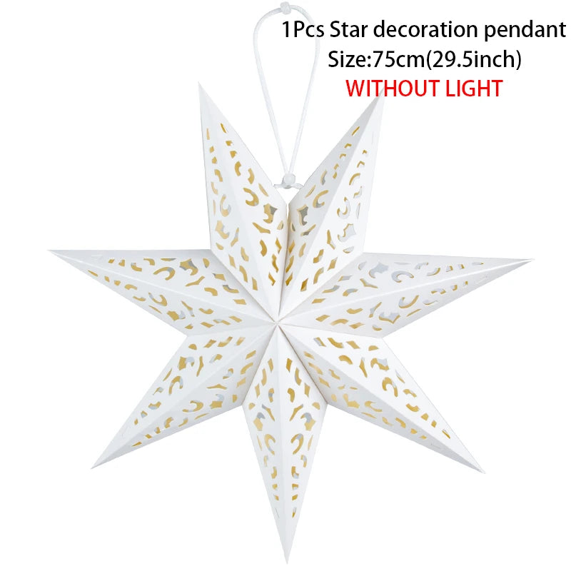 35/45/75cm Hollow Out Star Hanging Pendant Eid Mubarak Decorative Home Islam Muslim Light Paper Lantern Stars Lampshade Decor