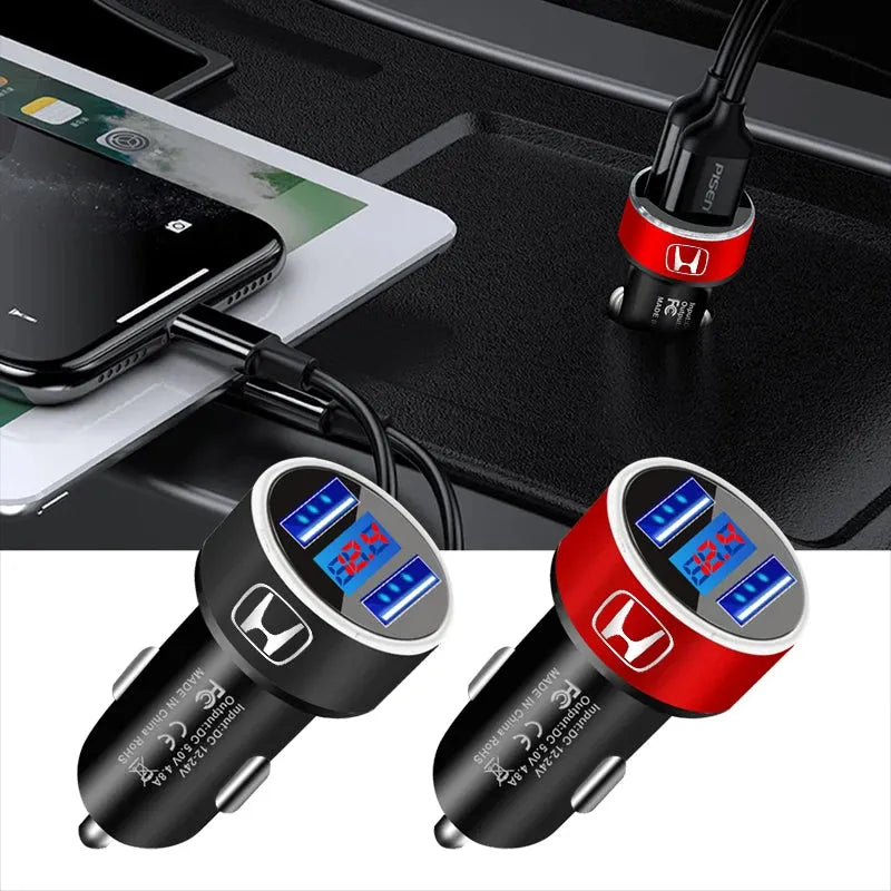 Car Charger 2 USB Ports Fast Charging Digital Display Car Accessories For Honda Civic Accord Crider City Inspire Odyssey Envix