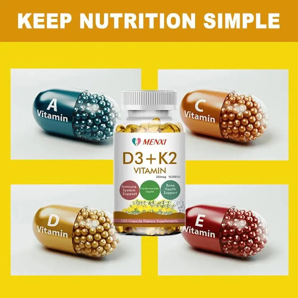 3 Bottles Vitamin D3 + K2 Capsules Supports Calcium For Stronger Bones Immune Health VC VK Complex Dietary Supplement For Adults