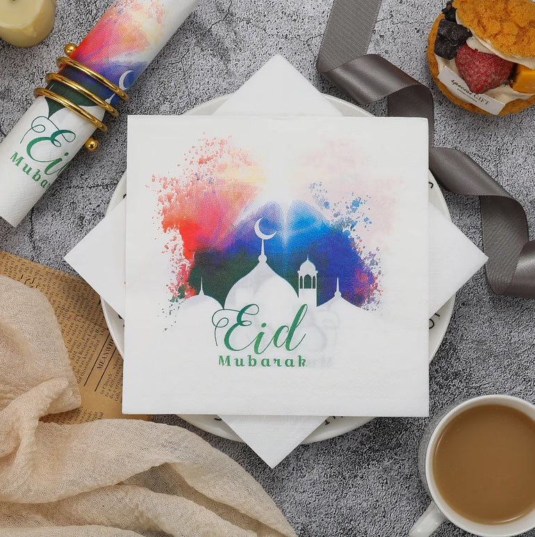 20Pcs/bag Eid Mubarak Theme Disposable Napkins Moon Star Tissues Towel for Ramadan Kareem Islamic Muslim Party Decoration