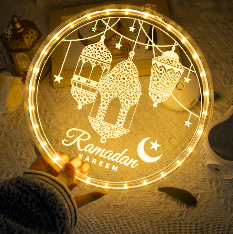 Ramadan Eid Mubarak LED Lights Window Decoration Hanging Lamp Eid al-Fitr Moon Night Light for Muslims Ramadan Party Decorations