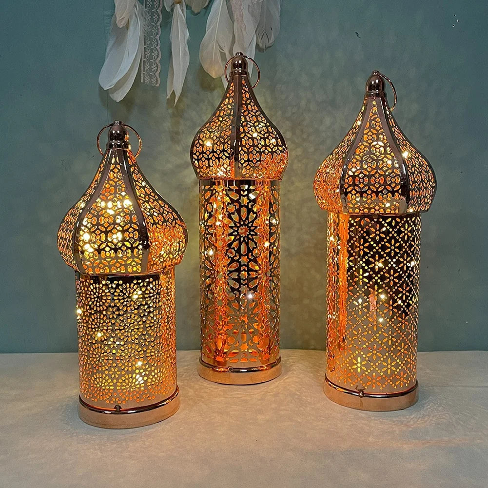 1PC Moroccan Golden Hollow Iron Lantern Ramadan Home Decoration Light Ornaments Gold Lanterns Moroccan Home Crafts Decoration