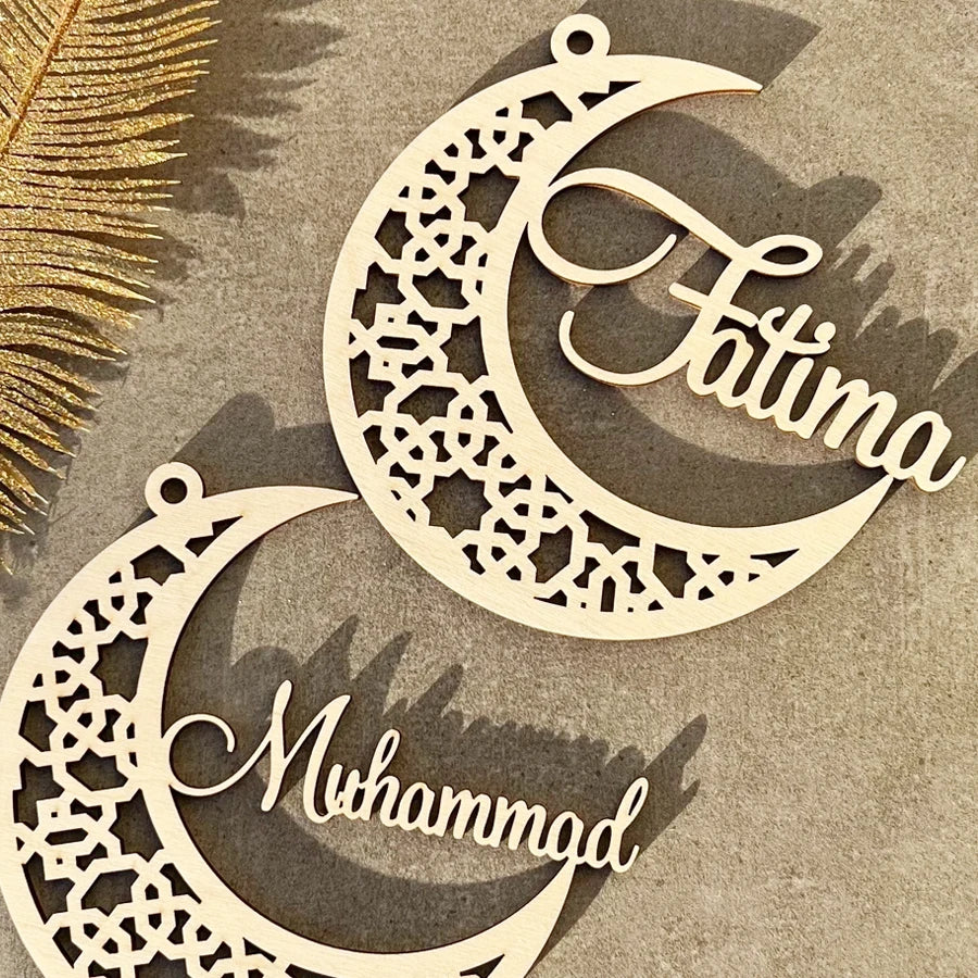 Ramadan Mubarak Decorations Custom Name Acrylic Eid Mubarak Ornaments and Wooden Moon Ramadan Sign Eid Mubarak Decoration