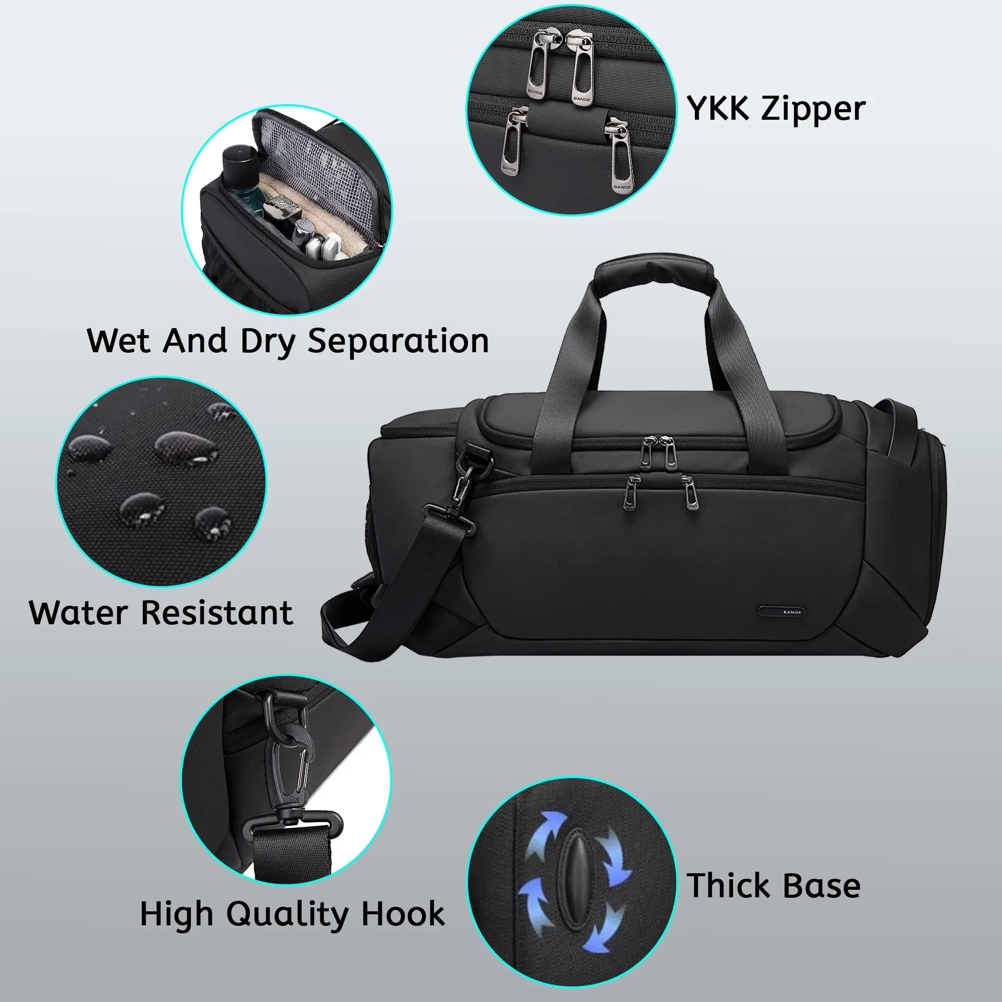 BANGE Sports Waterproof Duffel Bags With Shoe Compartment 21 Inch Gym Bag For Men With Wet and Dry Compartment Travel Bags Gym