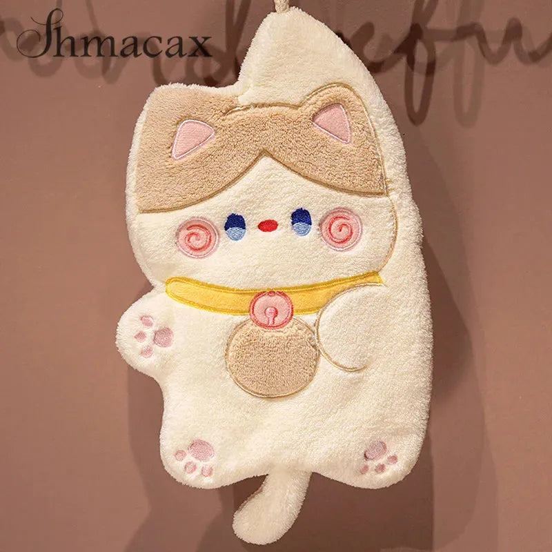 Cartoon Cat Hand Towels Cute Animal Bathroom Hanging Towel Soft Absorbent Wipe Cloth Quick Dry Children Kids Bathing Towel