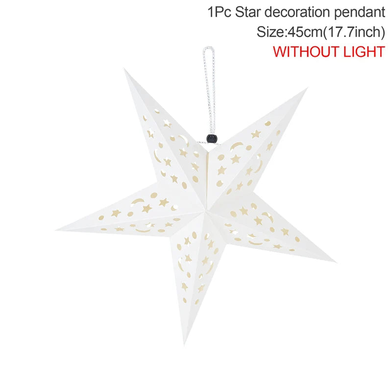 Hollow Star Hanging Pendant Eid Mubarak Ramadan Kareem Decoration Lantern 2024 Islamic Muslim Party Supplies Christmas Birthday