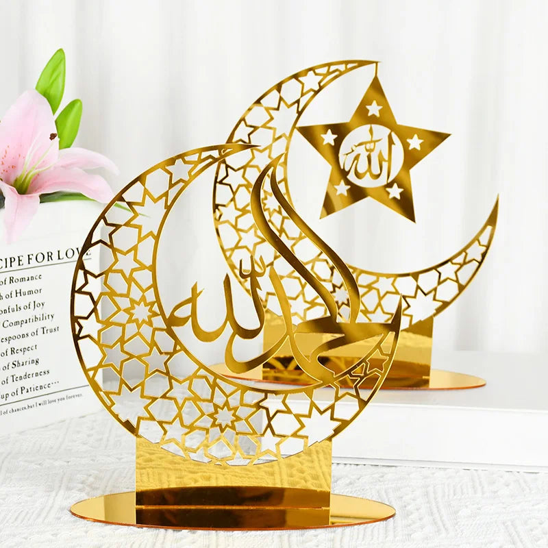 Eid Mubarak Table Ornaments Gold Star Moon Ramadan Kareem Home Decoration 2024 Islamic Muslim Home Party Decor Eid Al-fitr Gifts