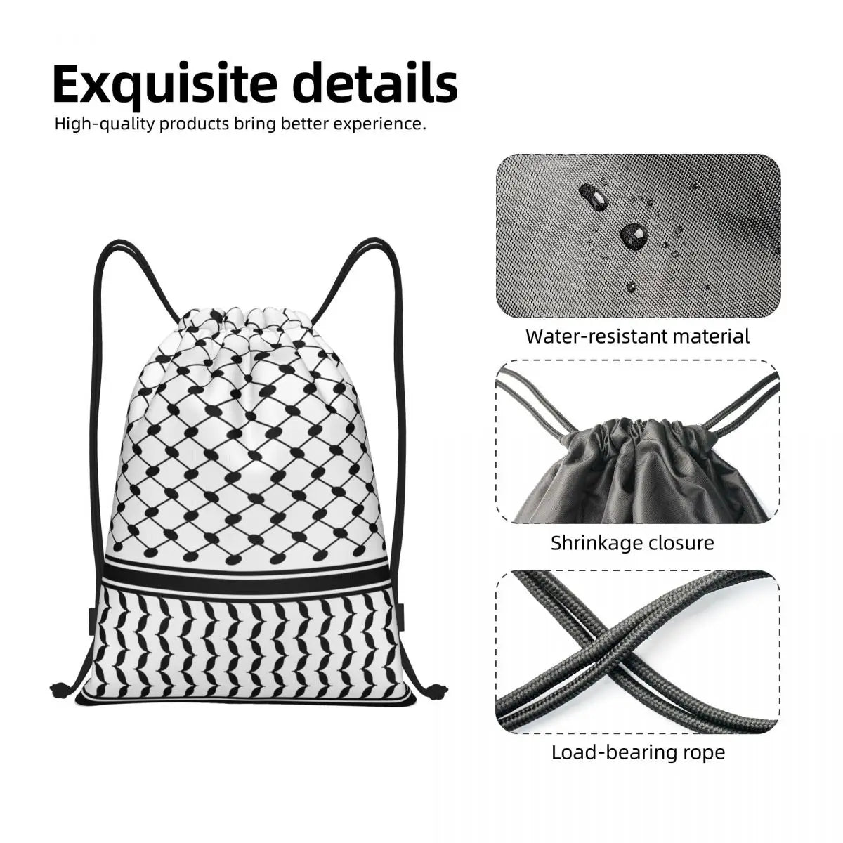 Custom Arabic Keffiyeh Traditional Pattern Drawstring Backpack Sports Gym Bag for Women Tatreez Embroidery Art Training Sackpack