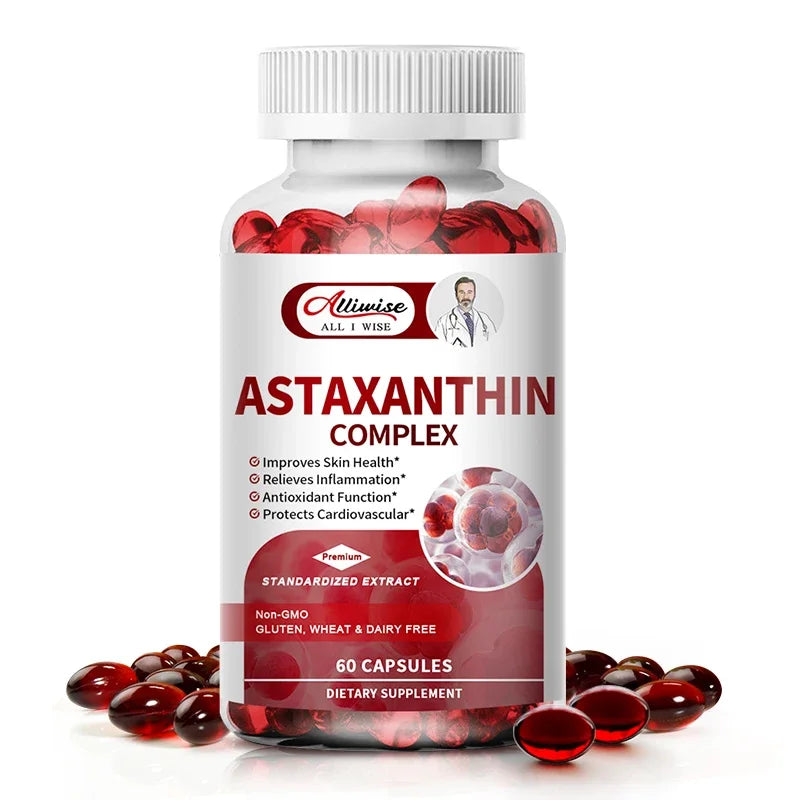 Alliwise Astaxanthin Capsules Promotes Cardiovascular Health, Improves Blood Circulation, Boost Energy Accelerates Metabolism