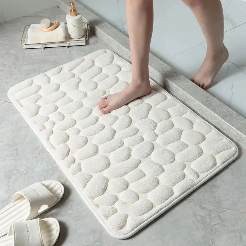 Cobblestone Embossed Shower Antislip Mat Super Absorbent Draining Mat Bathroom Carpet Memory Foam Washable Rug Toilet Floor Mat