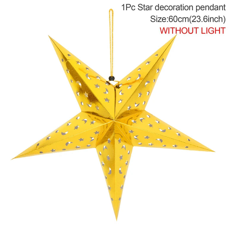 Hollow Star Hanging Pendant Eid Mubarak Ramadan Kareem Decoration Lantern 2024 Islamic Muslim Party Supplies Christmas Birthday