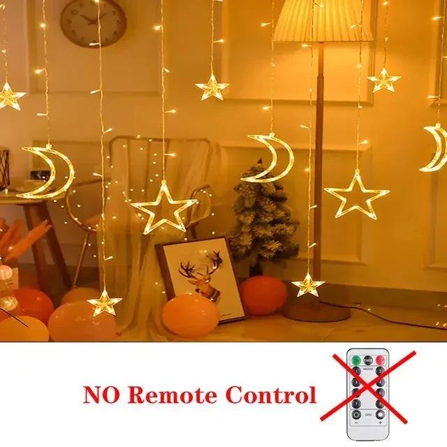 Star Moon Led Curtain Garland String Light EID Mubarak Ramadan Decoration for Christmas Home 2025 Islam Muslim E