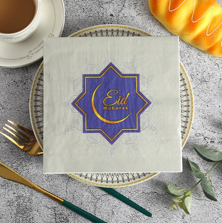 20Pcs/bag Eid Mubarak Theme Disposable Napkins Moon Star Tissues Towel for Ramadan Kareem Islamic Muslim Party Decoration