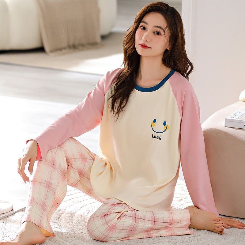 Pajamas for Women Long Sleeve + Pants O-neck Soft Pyjamas - Jointcorp