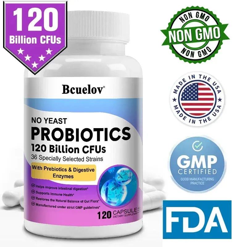 Probiotics 120 Billion CFU 36 Strains Contains Prebiotics and Digestive Enzymes for Digestion and Immune Support Vegan, Non-GMO