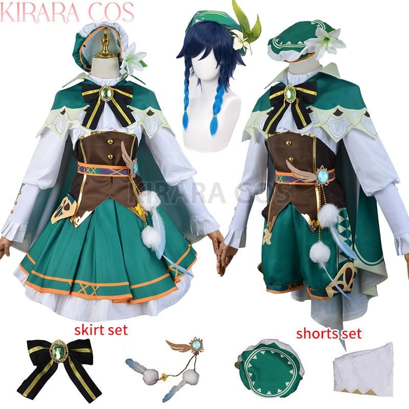 Genshin Impact Cosplay Costume Venti Cosplay Wig Female Dress Genshin Outfits Game Costumes