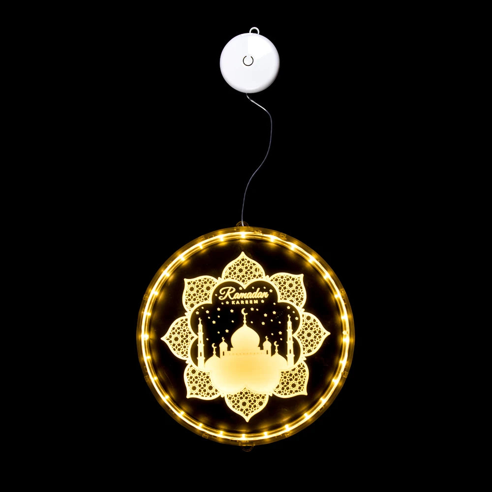 12.5cm Diameter Ramadan LED Hanging Lights Ramadan Mubarak Window Decoration Lights Eid Mubarak Home Party Party Supplies