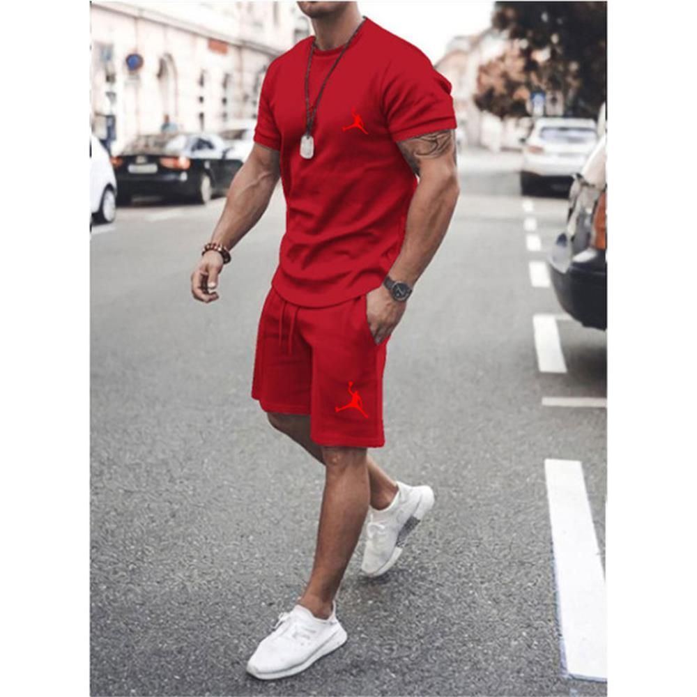 Men's Sportswear Cotton T-shirt+Shorts Two Piece Jogging Fitness Sports Casual Set - Jointcorp