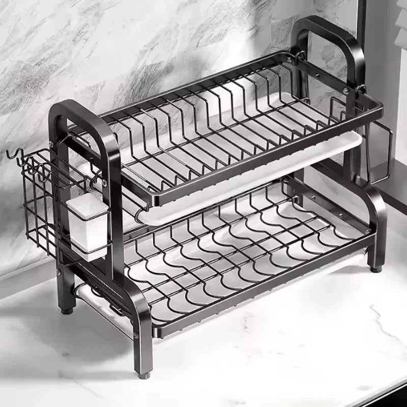 NEW Drying Rack 3-Tier Compact Kitchen Dish Rack Drainboard Set Large Rust-Proof Dish Drainer with Utensil Holder Kitchen Racks