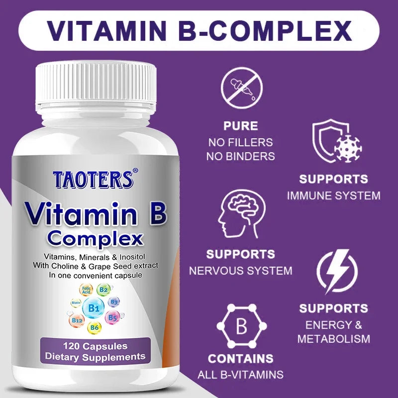 B-Complex Vitamin Capsules - Vitamins and Minerals, Immune System and Energy, Nervous System, Metabolism Support