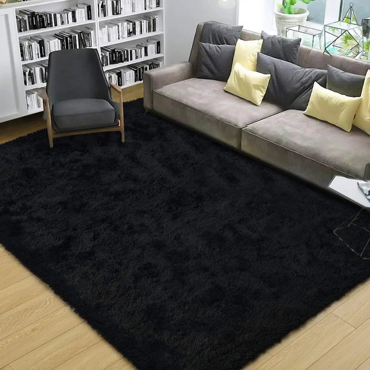 Plush Carpet Suitable For Living Room Black Soft Fluffy Carpets Bedroom Bathroom Non-slip Thicken Floor Mat  Room Decoration