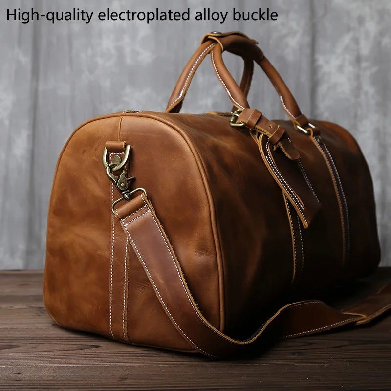 New Retro Male Carry-on Bag Europe And America Crazy Horse Leather Travel Bag Layer Cowhide Large Capacity Single Shoulder Bag