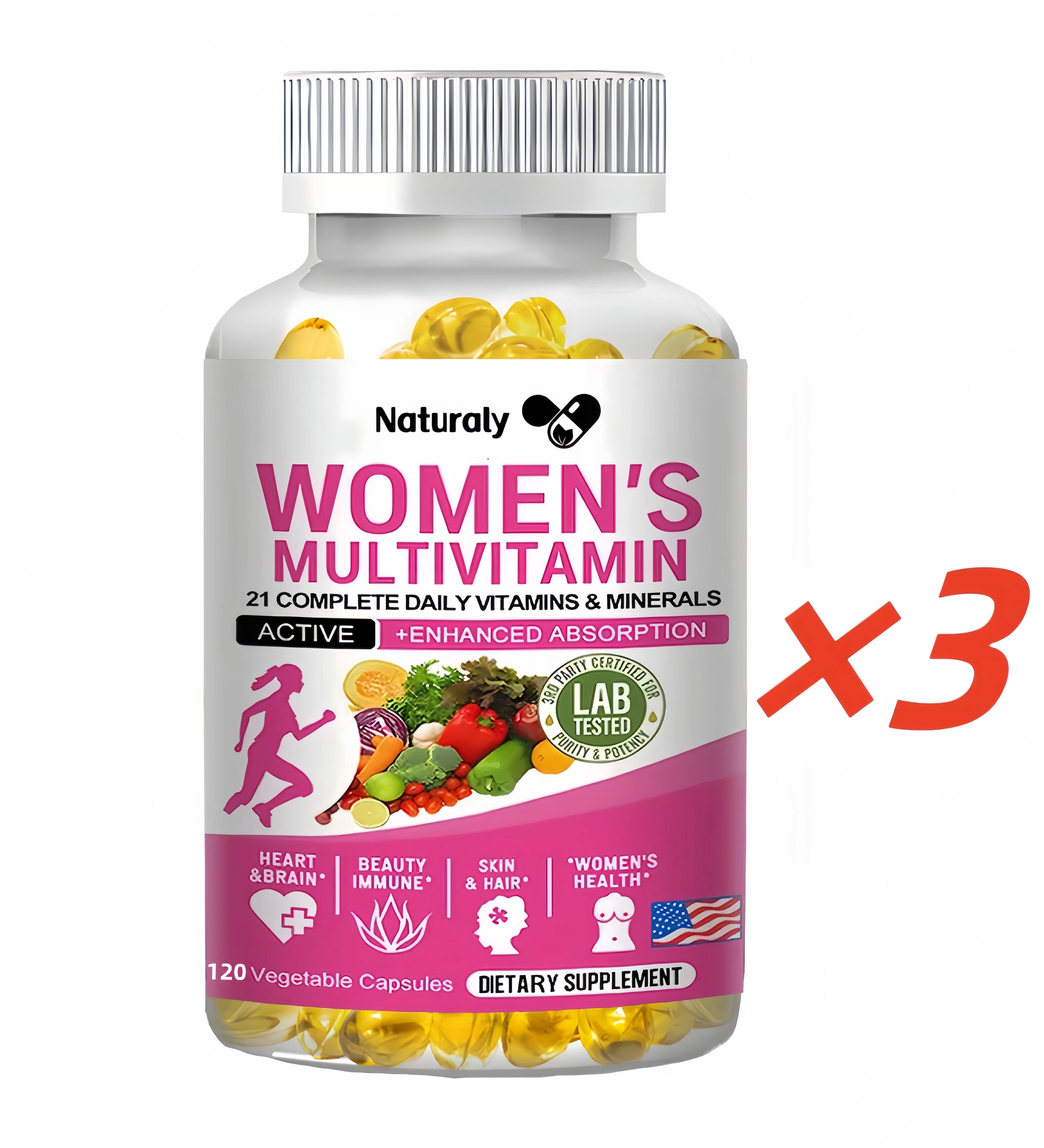 Multivitamin capsules contain a perfect blend of iron, biotin, calcium and zinc to support immune function and energy.