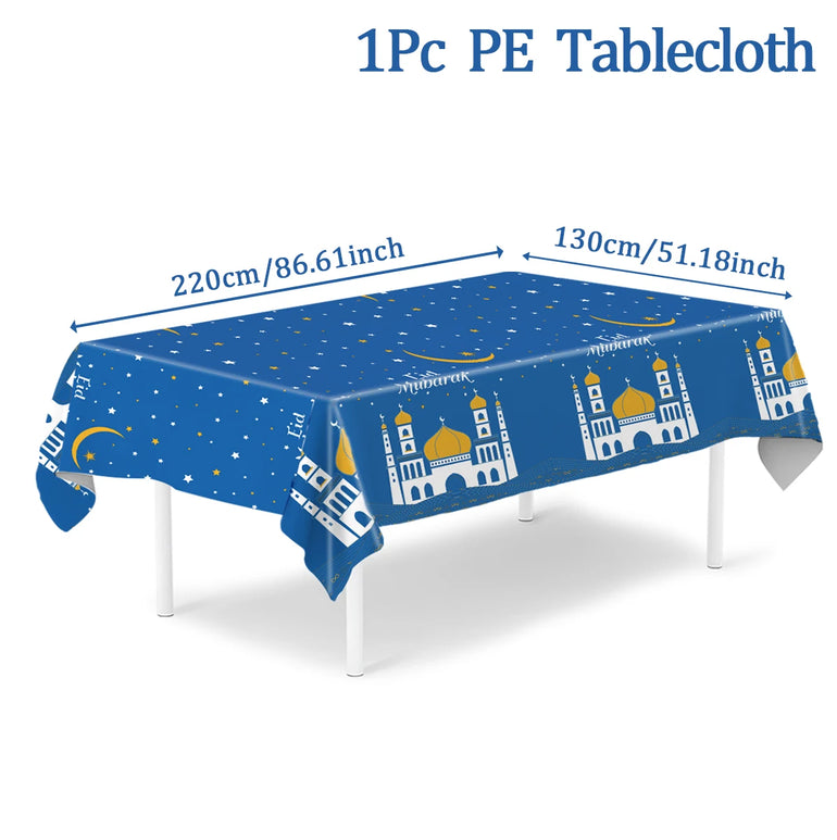 Eid Mubarak Star Moon Tablecloth Ramadan Kareem Decor for Home 2025 Islamic Muslim Party Eid Al Adha Supplies Castle Table Cover