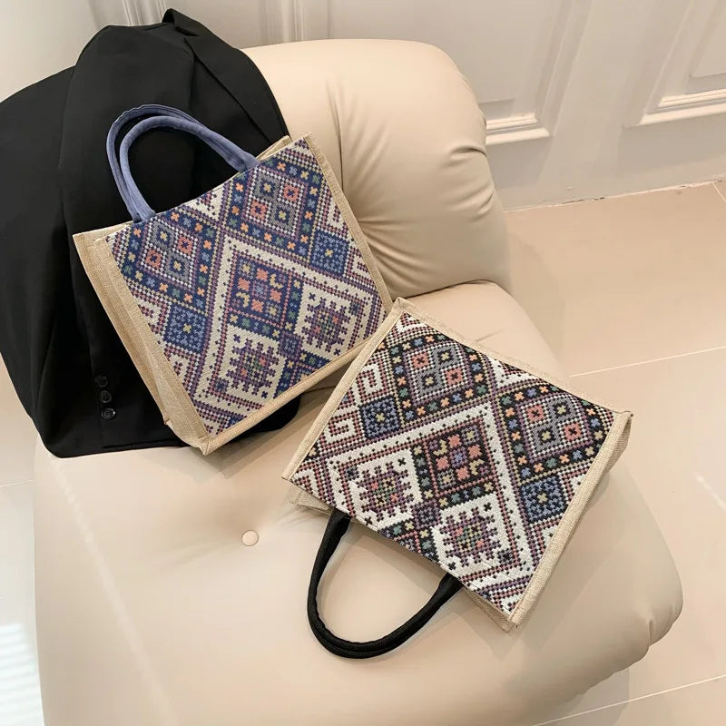 Ethnic Style Handbag Retro Tote Bag Women's Shoulder Bag Large Capacity Commuter Organizer Summer Female Fashion Satchel