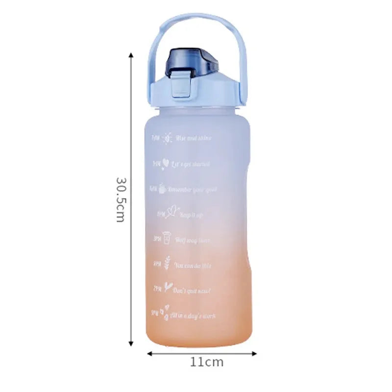 Motivational Cute Water Bottle 2 Liters Straw Sport Drinking Bottles with Time Marker Gym Outdoor Travel Cup for Girl Kids termo