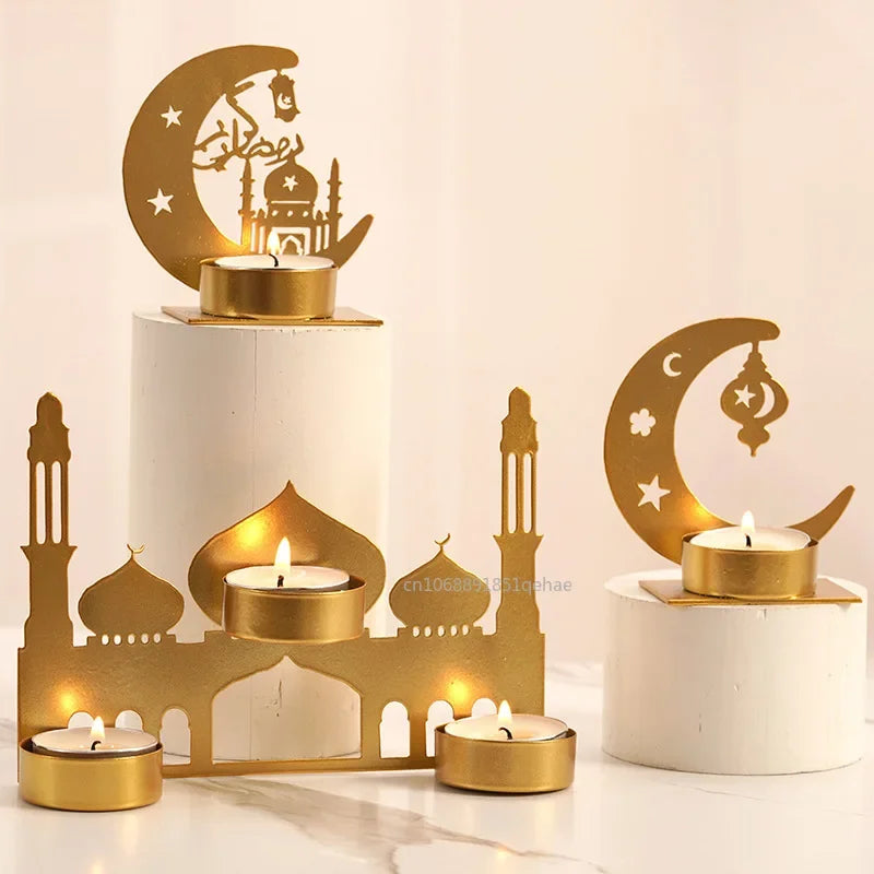 Eid Mubarak Candle Holder Metal Ramadan Home Decoration 2025 Room Dining Table Ornament Kareem Islam Muslim Party Supplies Gift