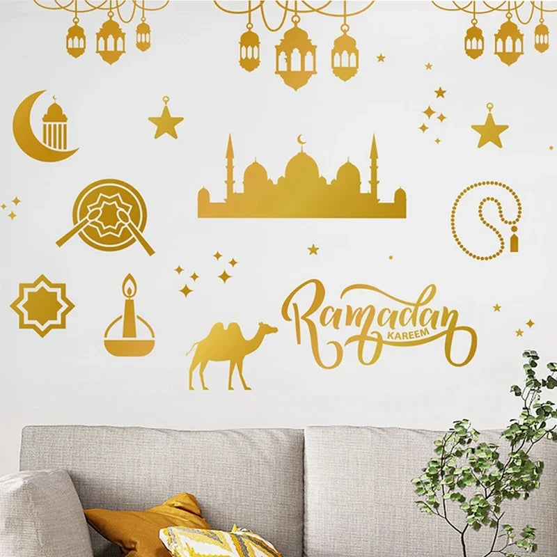 Eid Mubarak Wall Window Stickers Ramadan Decorations for Home 2025 Ramadan Kareem Islamic Muslim Party Decor Eid Mubarak Gifts