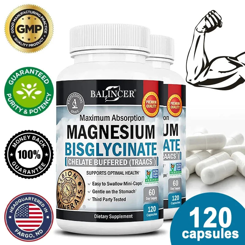 Magnesium Bisglycinate 400 Mg - 120 Vegetarian Capsules - Supports Muscle, Joint and Heart Health