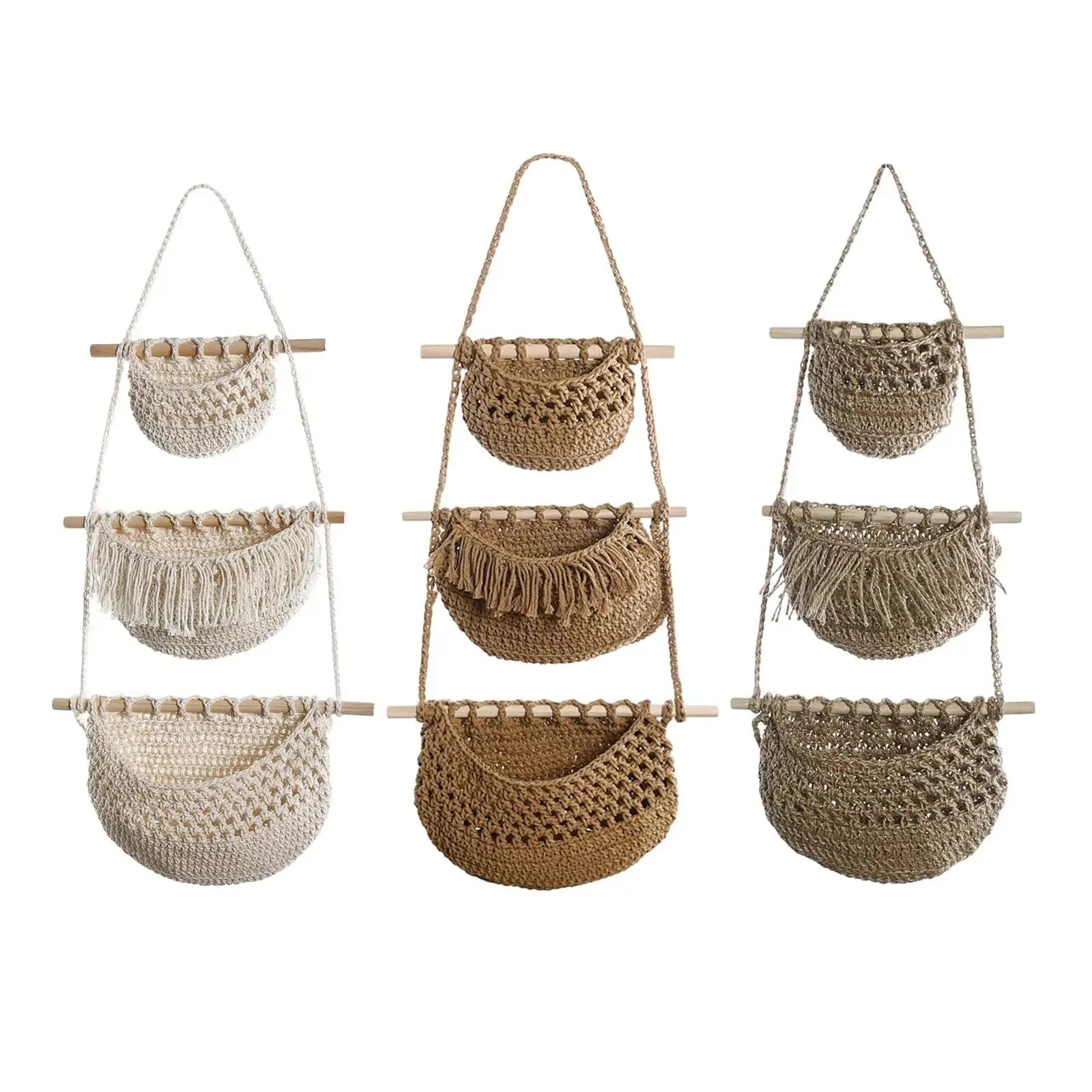 Hanging Fruit Baskets Multipurpose Boho Decor Handwoven Indoor Planter Holder for Organizing Onion Vegetables Potato Kitchen