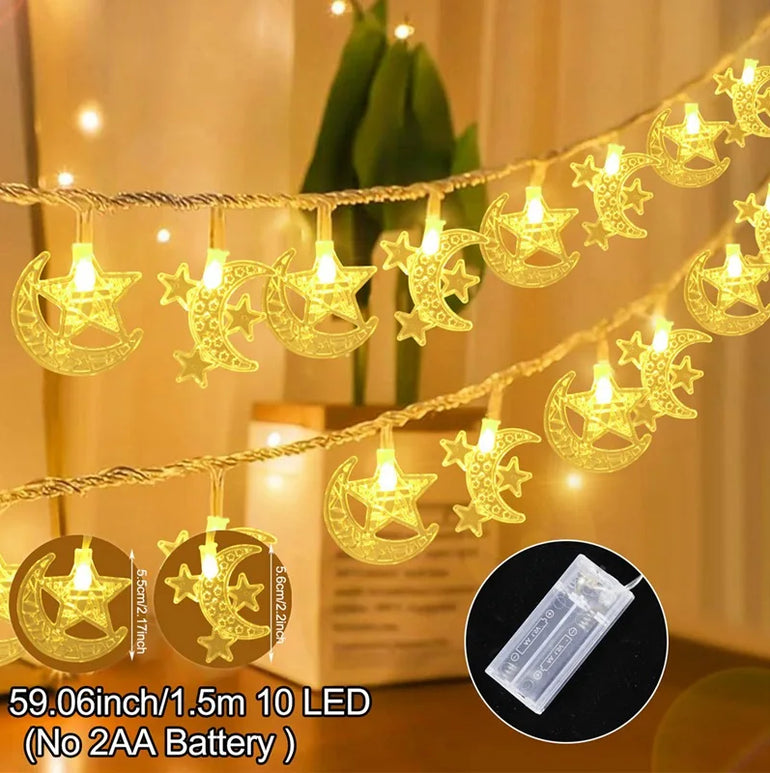 Moon Star Eid Mubarak String Light 2025 Ramadan Decoration For Home Ramadan Kareem Islam Muslim Party Decor Eid Al Adha Gifts