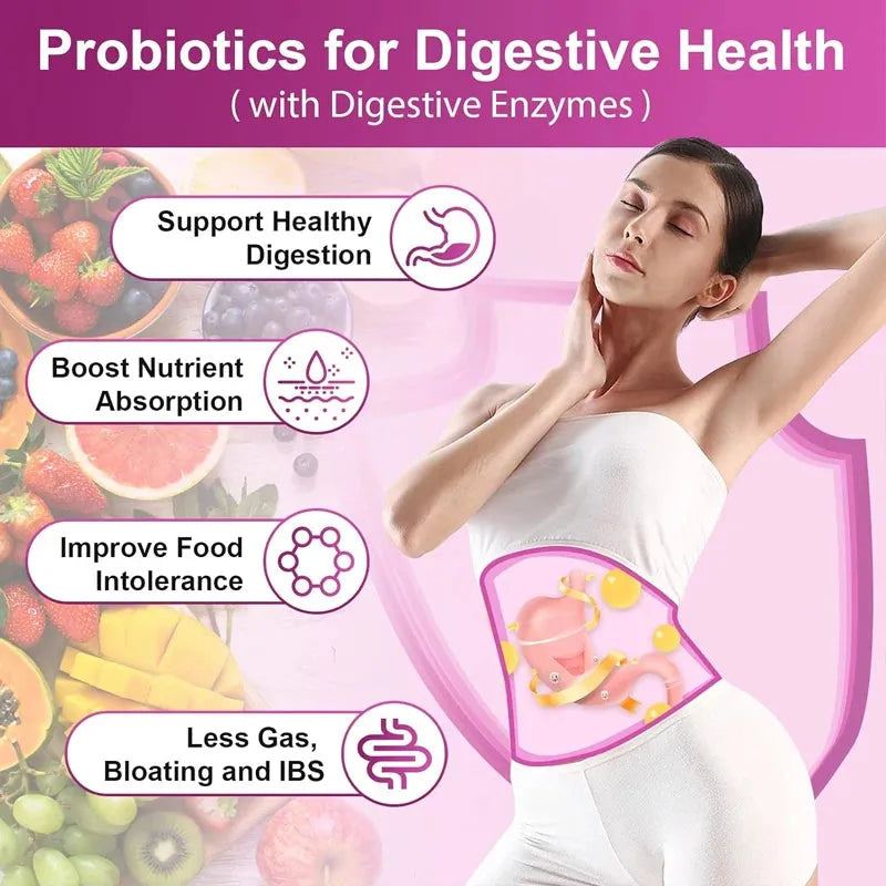 Probiotics for female digestive health,containing digestive enzymes and prebiotics,promoting urinary tract health and pH balance