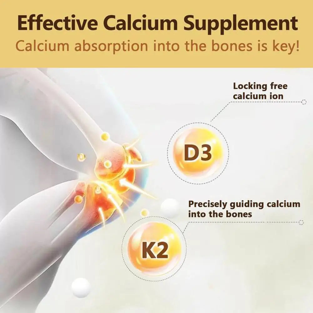 3 Bottles Vitamin D3+K2 Capsule - Help Regulate Calcium Metabolism Promote Bone Teeth And Skin Health Support Immunity