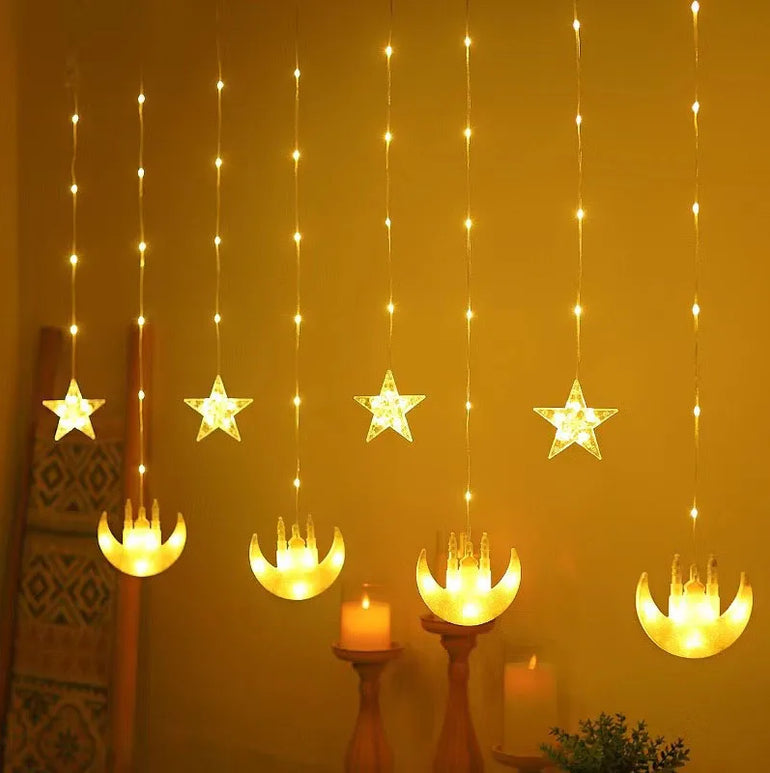 Eid al-Fitr Mubarak Star Moon Light String LED Night Lamp Window Fairy Light for Home Islamic Muslim Ramadan Indoor Decoration