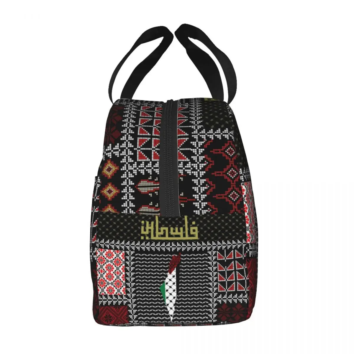 Custom Arabic Keffiyeh Traditional Pattern Insulated Lunch Bag for Work School Tatreez Embroidery Portable Thermal Bento Box