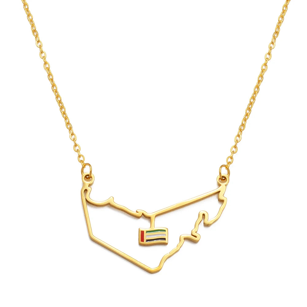 Anniyo The United Arab Emirates Map Flag Necklaces for Women Girls Jewelry UAE charms Map @326621