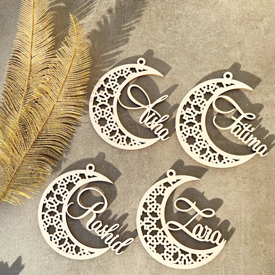 Ramadan Mubarak Decorations Custom Name Acrylic Eid Mubarak Ornaments and Wooden Moon Ramadan Sign Eid Mubarak Decoration