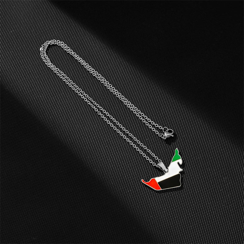 Fashion United Arab Emirates Map Flag Pendant Necklace For Women Men Charm Gold Silver Color Party Stainless Steel UAE Jewelry