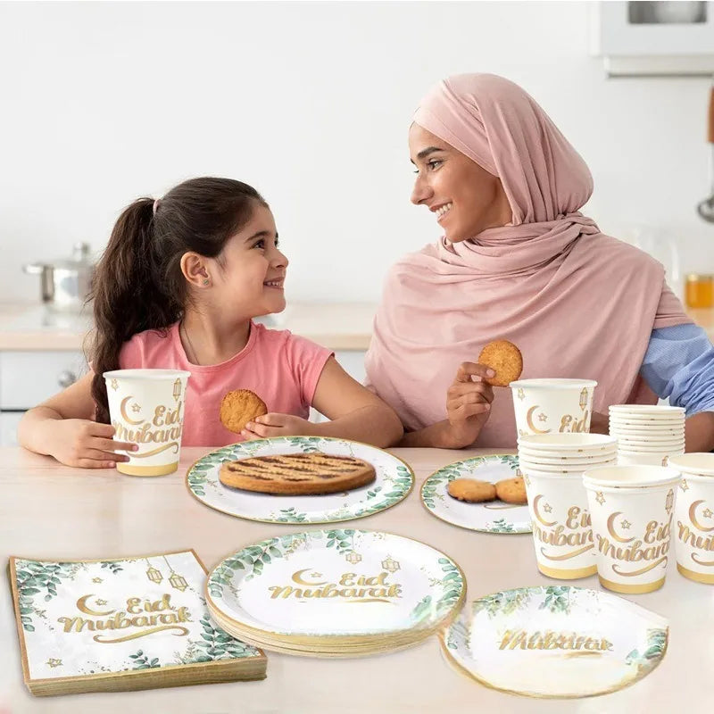 Eid Mubarak Tableware Set Ramadan Decoration 2025 Baby Disposable Tableware Jungle Safari Theme Paper Plate Cup