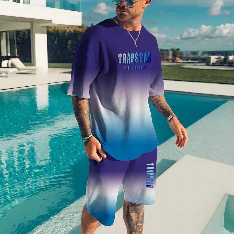 Men's Casual Beach Shorts Men's Set 3D Print O-Neck Top Oversized T-shirt Sportswear 2 Pieces - Jointcorp