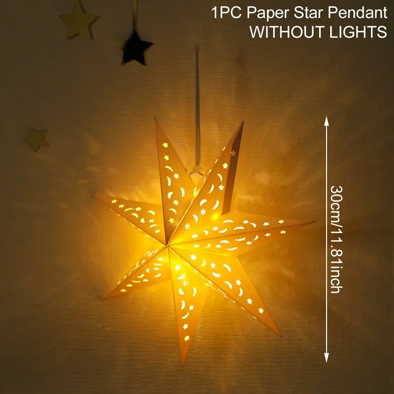 Eid Mubarak Hollow Star Hanging Pendant Ramadan Decoration For Home 2025 Islam Muslim Party Eid Al Adha Kareem Light Gifts