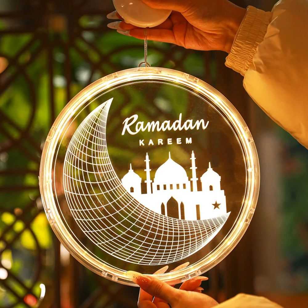 Eid Ramadan Lights Moon Star Castle Islam Eid Mubarak Ramadan Decorations Islam Window LED Fairy Lights for Wall Bedroom Party