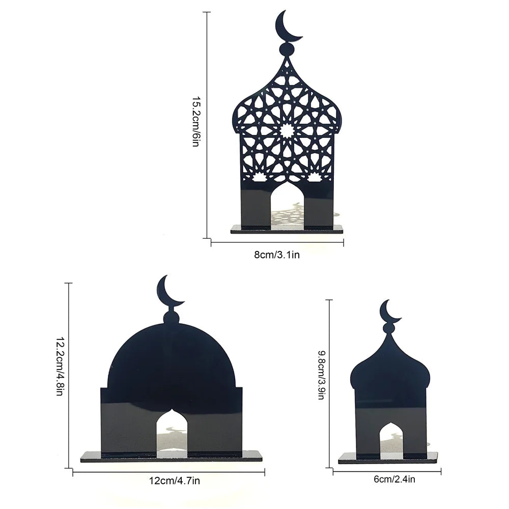 1pc Elegant Acrylic Ramadan Kareem Tabletop Decor, 3D Mosque Design, Reflection Surface, Muslim Holiday Home Decoration