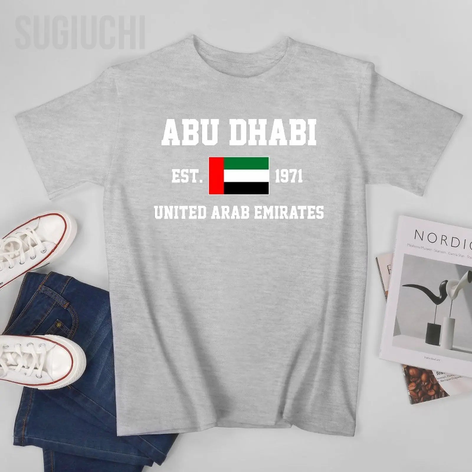 Patriotic Flag United Arab Emirates EST.1971 Abu Dhabi Men Tshirt Tees T-Shirt O-neck T Shirts Women Boys Clothing 100% Cotton