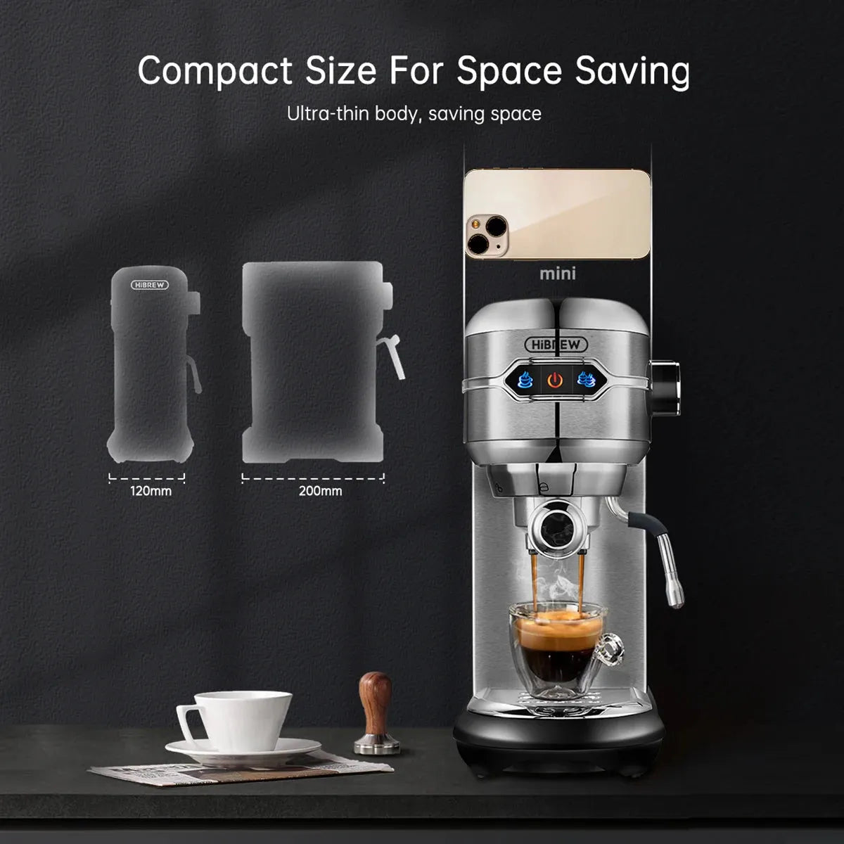HiBREW Coffee Maker Cafetera 20 Bar Inox Semi Automatic Super Slim ESE POD& Powder Espresso Cappuccino Machine Hot Water H11