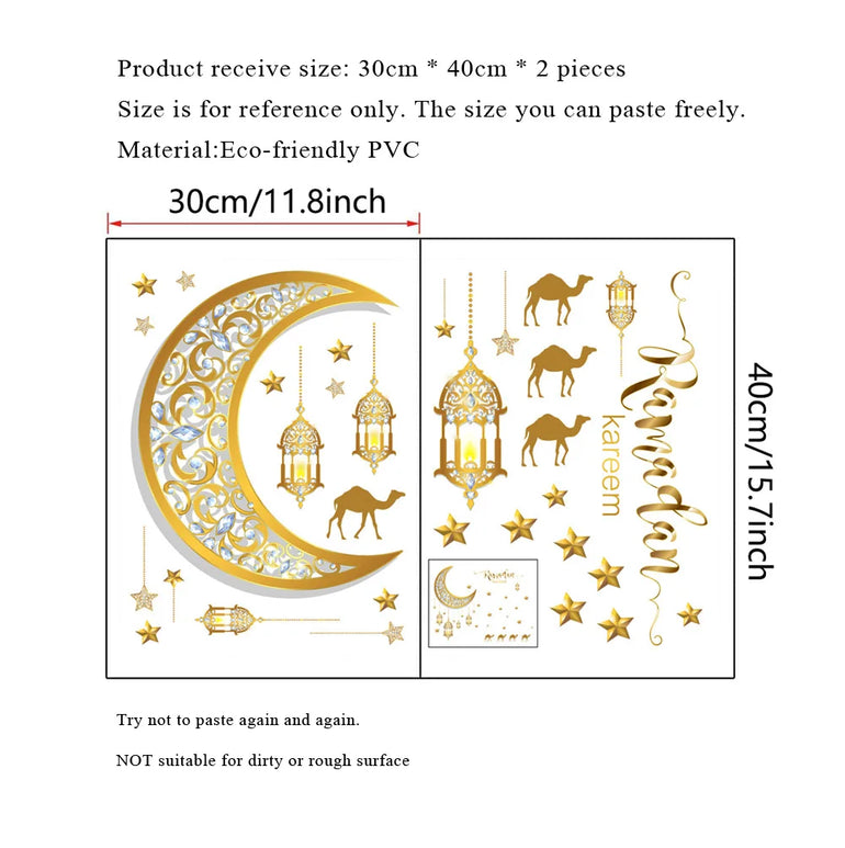 Crescent Star Lamp Wall Stickers Living Room Bedroom Background Home Decoration Wallpaper For Ramadan Decor Self Adhesive Decals